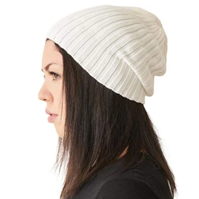 Imagen de CHARM Casualbox Hombres Fisherman Gorros Beanie 100% Algodón Damas Tejido Gorra Clásico Diseño Sencillo Acanalado Flojo Sombrero Blanco