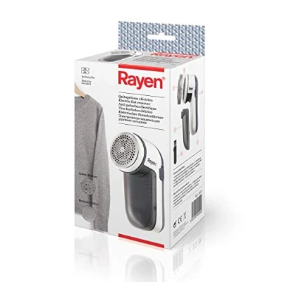 Imagen de Rayen Quitapelusas eléctrico Incluye pilas Con cubierta protectora de Acrilonitrilo butadieno estireno, Blanco/Gris Para todo tipo prendas Multifuncional Dimensiones: 13 x 6,8 5,8 cm
