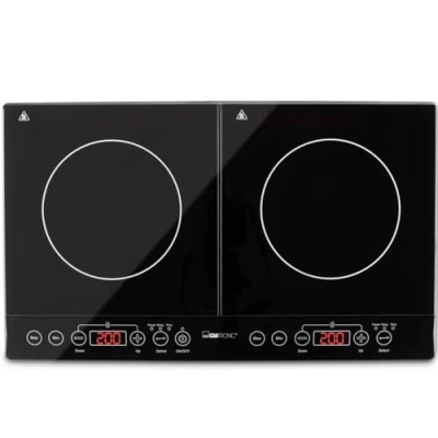Imagen de Placa doble de inducción Clatronic® con tecnología ECO Save detección automática ollas panel control táctil sensor DKI 3609