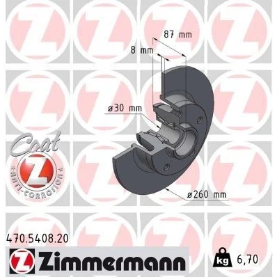 Imagen de ZIMMERMANN Disco de freno RENAULT: Megane 4, 4 260mm 8mm 5/5 5Taladro(s) 114mm macizo revestido 470.5408.20 Discos freno,