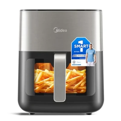 Imagen de Mdiea Luftfritteuse, 6L Fassungsvermögen, obere und untere Doppelrohrheizung, pantalla LED