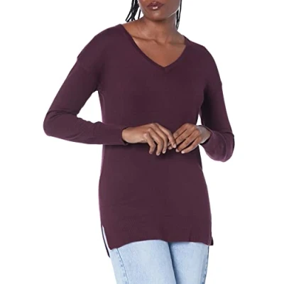 Imagen de Amazon Essentials Jersey Tipo Túnica Ligero de Manga Larga y Cuello en Pico (Disponible Tallas Grandes) Mujer, Burdeos, L