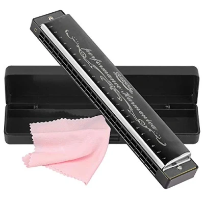 Imagen de Armónica en Do Harmonica 24 hoyos Clave de C Órgano bucal Polifonía diatónica Harmónico Arpa con estuche para blues Folk Jazz Pop adultos, niños, principiante, regalo