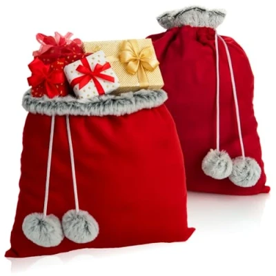 Imagen de com four® 2X Saco navideño Premium de Regalo Rojo para llenar Bolsa navideña con Pompones como decoración y excelente empaque