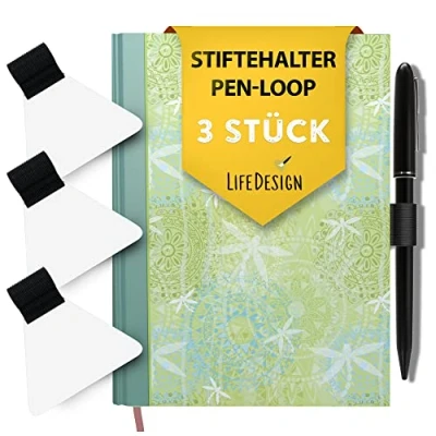 Imagen de LifeDesign 3 pcs Pen Holder, Loop, Holder autoadhesivo para cuaderno, calendario, portapapeles, negro, almohadilla adhesiva transparente