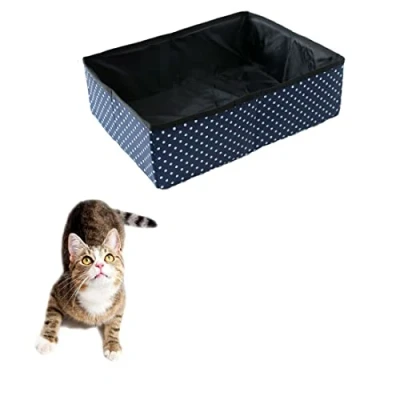 Imagen de Caja de Arena para Gatos Portátil, Plegable Viaje, Suave e Impermeable Interiores, Exteriores, Camping, Azul, 40 * 30cm