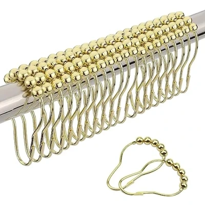 Imagen de Anillos para cortina de ducha, 20 unidades, acero inoxidable, ganchos brillantes, inoxidables, individuales, con sistema deslizante bola, baño (dorado)