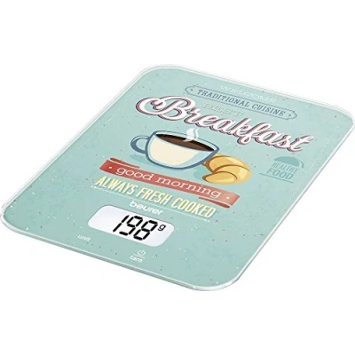 Imagen de Beurer KS19 Balanza de Cocina Desayuno, medicíón 5 kg, 1 gr, pantalla LCD, botón táctil, vidrio seguridad, auto tara, apagado automática, aviso sobrecarga