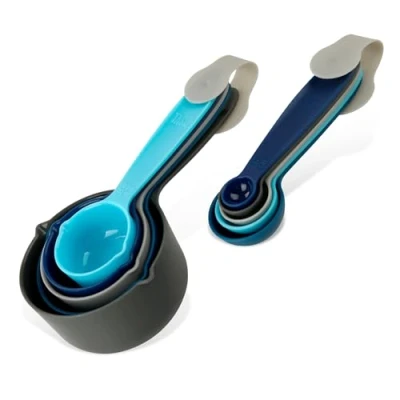 Imagen de Tasty Set de Cucharas Medidoras, 10 piezas Distintos Tamaños, Aptas para Lavavajillas, Colores Azul Claro, Oscuro y Gris, Apilables Ahorrar Espacio