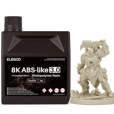 Imagen de ELEGOO 8K Resina ABS Like 3.0, Rápida UV LCD de Alta Precisión, No Quebradiza, Tóxica para Impresora 3D LCD/DLP Fotopolímero 2000g Vainilla