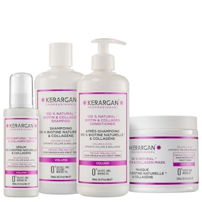 Imagen de Kerargan Shampoing, Après Masque et Sérum à la Biotine au Collagène Pour redonner force vitalité vos cheveux cheveu abîmé Sans sulfate, paraben, silicone 500 ml
