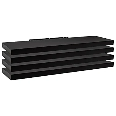 Imagen de WOLTU Estanteria Pared, Estante Flotante, Juego de 4 Pared Madera MDF, para salón, Cocina, Pasillo, Negro RG9316sz