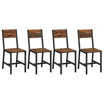 Imagen de VASAGLE Sillas de Comedor, Juego 4, Marco Acero, Estilo Industrial, para Salón, Cocina, Marrón Rústico y Negro LDC992B01