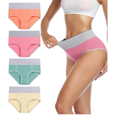 Imagen de wirarpa Bragas Talle Alto Algodón para Mujer Culotte Braguita de Cintura Alta Cómodo 5 Pack Multicolor Tamaño S