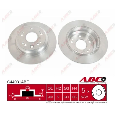 Imagen de ABE C44031ABE Disco de freno Eje trasero 282 9,1 5 114 macizo HONDA: Accord 7 Tourer