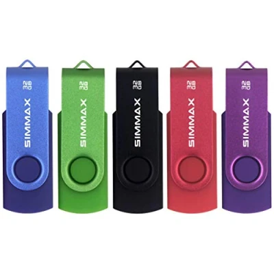 Imagen de SIMMAX Memorias USB 5 Piezas 32GB 2.0 Stick Giratoria Flash Drive Pendrives Almacenamiento Datos (32GB Azul Verde Negro Rojo Púrpura)