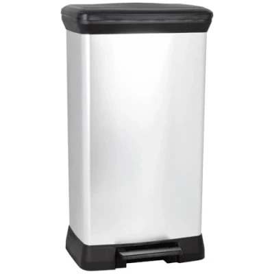 Imagen de Curver Cubo de basura con pedal 50L, acabado color acero, tapa y aro para bolsa