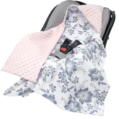 Imagen de Medi Partners Manta para Bebé 85x85cm una Capucha 100% Algodón de Felpa Minky Multifuncion Doble Cara cochecitos Suave y Mullido (Berry con Rosa Minky)