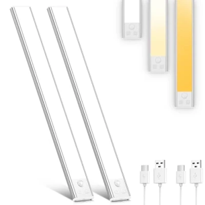 Imagen de OUILA Luz de Armario con Sensor Movimiento,41CM Recargable Nocturna temperatura 3 colores,Regulable Lampara LED Adhesiva para Gabinete, Pasillo, Escalera, Sótano, Cocina, Garaje 1PCS