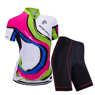 Imagen de ZEROBIKE Kit de Manga Corta Jersey Ciclo Bici del Camino para Mujer, Conjunto Ropa Al Aire Libre Transpiración La Bicicleta, L, 0016