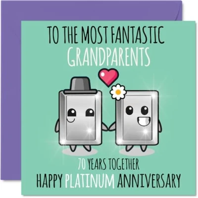 Imagen de Bonita tarjeta de aniversario platino para abuelos, 70 años juntos, tarjetas felicitación boda niñera, abuelo, abuela, 145 mm x