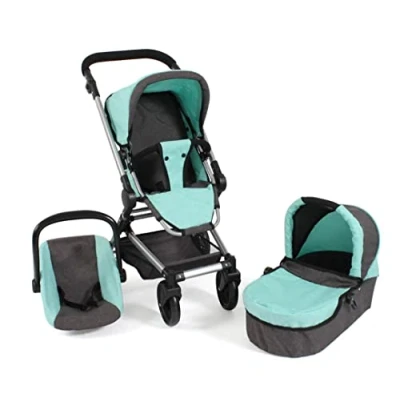 Imagen de Bayer Chic 2000 Cochecito para muñecas Fides 3 en 1, Color Melange Anthracite Mint, 61 x 44,5 85 cm (645 42)