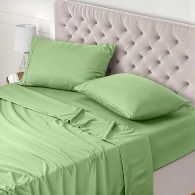 Imagen de Utopia Bedding Juego de Sabanas 4 Piezas 150x200 Poliéster Microfibra Cepillada Sábana Bajera, Plana y 2 Fundas Almohada 50x75 (Cama 150, Verde Salvia)