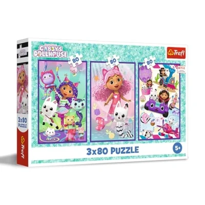 Imagen de Trefl Puzzle 3en1: Gabby&#039;s Dollhouse, Días de Colores con Gabby 3 x 80 Piezas, Set Tres puzles para niños a Partir 5 años, Multicolor (34882)