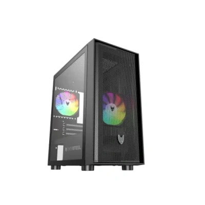 Imagen de Oversteel Aeris Caja Pc Gaming Compatible con Placas Micro ATX e ITX, 2 Ventiladores 120mm RGB Incluidos, Frontal Mallado, Filtros Antipolvo, Cristal Lateral Templado, USB 3.0, Color Negro