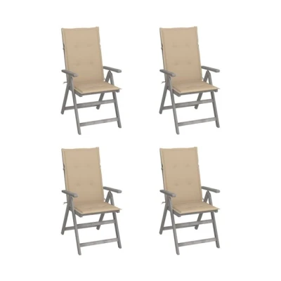 Imagen de vidaXL 4X Madera Maciza Acacia Sillas de Jardín Reclinables Cojines Plegables Sillón Exterior Terraza Balcón Patio Asiento Butaca Muebles Mobiliario