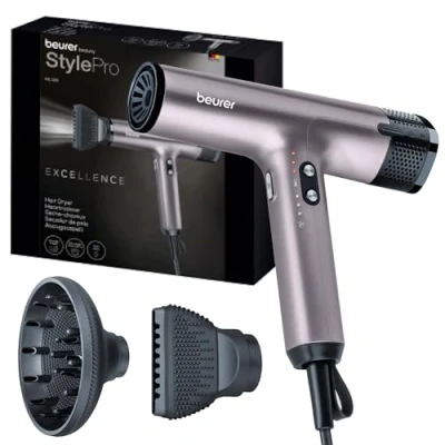Imagen de Beurer HC 100 Excellence secador de pelo, con motor digital, extremadamente potente y ultraligero, 4 niveles temperatura ventilación para un secado rápido suave, boquilla difusor