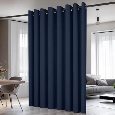 Imagen de Deconovo Cortinas Dormitorio Salon Opacas Moderna con Ojales, Termicas Aislantes Frio y Calor 254x242 cm(Ancho x Alto) Azul Marino, 1 Pieza