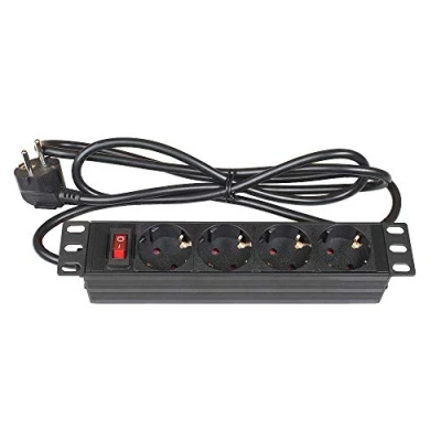 Imagen de Good Connections Regleta de 10 Pulgadas (PDU, 1HE) Enchufe con protección Contacto a 4 Tomas Toma Tierra Interruptor, Infantil Perfil Aluminio Negro