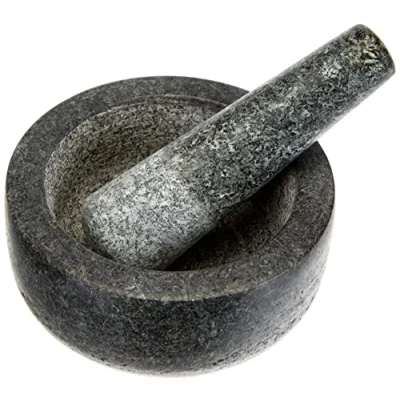 Imagen de JADE TEMPLE Mortero de Piedra con Maja, Granito Macizo 14 cm diámetro y 7,7 Altura, Gris