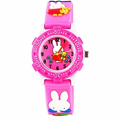 Imagen de ele ELEOPTION Reloj para Niños Lmpermeable 3D Lindo de Dibujos Animados Redondo Silicona Banda Goma Pulsera Cuarzo Niñas, Niño (Conejo, Rosa)