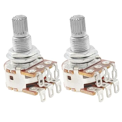 Imagen de Musiclily Pro Aluminio Mini Tamaño Métrico Blend Pots MN500K Dual Balance Potenciómetros con Detent Central para Guitarra (Set de 2)