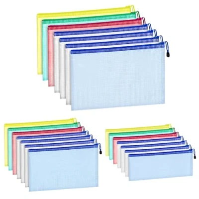 Imagen de Mozvvco 21 Piezas Bolsas de Documentos A4+A5+A6, Bolsa Archivo con Cremallera Impermeable para Documentos, Transparente Carpetas Malla Viajes, Escuela, Oficina, 5 Colores