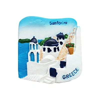 Imagen de 3D Santorini imán para nevera, diseño de iglesia turista, decoración hogar y cocina, nevera Grecia China