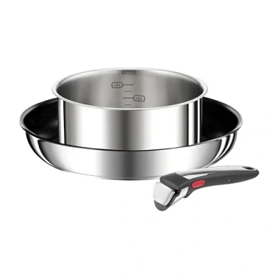Imagen de Tefal Juego Sarten + Cazo Ingenio Preference On 26 cm y 18 acero inoxidable mango extraíble, revestimiento antiadherente antirayaduras, fabricado en Francia, apto para inducción