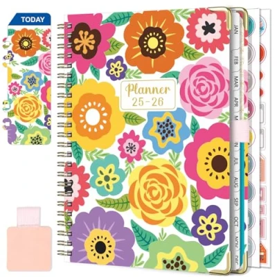 Imagen de NEYSA Agenda 2025 2026 Semanal Espiral de Julio Junio (12 meses) Escolar A5 con lazo para bolígrafo, regla marcador y pegatinas planificación (Naranja)