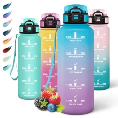 Imagen de Motswedi Botella Agua Gimnasio, 1500ml sin BPA, Agua, Reutilizable, con Marcador de Tiempo, Cantimplora para Oficina, Escuela, Yoga, Azul Violáceo
