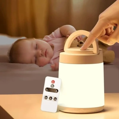 Imagen de One Fire Lampara Táctil de Mesita Noche, 10 Color Dimmable Luz Nocturna Infantil, Recargable Portátil, Remoto+Temporizador Quitamiedos
