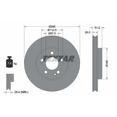Imagen de TEXTAR PRO 92241603 Disco de freno 295 28 05/06 112 ventilación interna revestido sin perno sujeción rueda, buje rueda