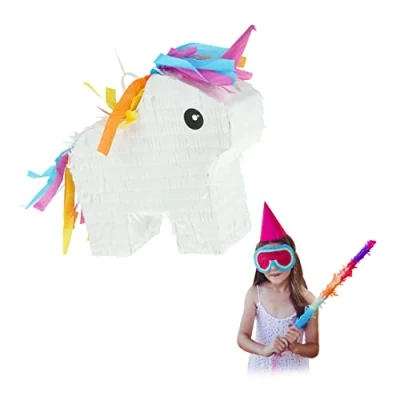 Imagen de Relaxdays Mini Piñata Unicornio, Juego Fiesta Cumpleaños, Dulces, Niños y Niñas, 25x24x7 cm, Arcoíris, Multicolor