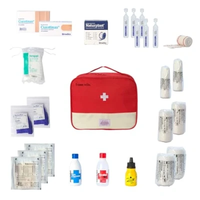 Imagen de FERRETELIX Botiquin neceser rojo/blanco primeros auxilios con dotacion 26 cm x 21 12 Completo Emergencia, Para Viaje y Acampada, Coche, Supervivencia, Excursión, Montaña, Senderismo, Aventura