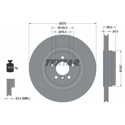 Imagen de TEXTAR PRO 92270003 Disco de freno 370 24 05/06 120 ventilación interna revestido sin perno sujeción rueda, buje rueda BMW: 7, 5 GT