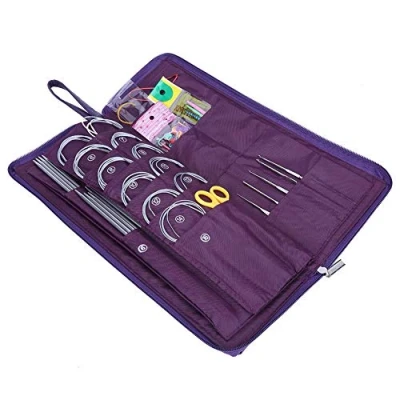 Imagen de Wakects agujas de tejer, juego 104 piezas accesorios circulares tejer ganchillo herramientas acero inoxidable, kit para