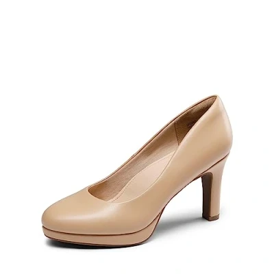 Imagen de DREAM PAIRS Zapatos de Tacón Alto Vestir Salón Cómodos para Mujer Clásicos con Plataformas 1cm Trabajo Fiesta,Size 36.5,Desnudo PU,SDPU2365W