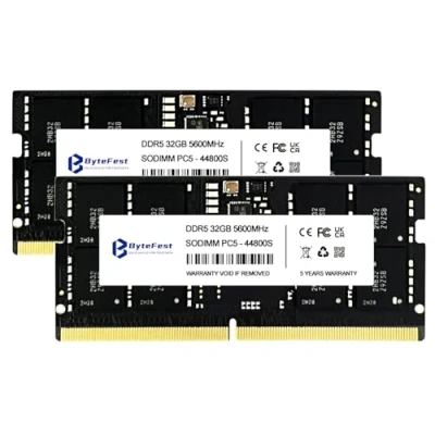 Imagen de ByteFest RAM DDR5 64GB Kit (2x32GB) SODIMM 5600HMz CL46 1.1V 262 Pin Memoria para Portátiles/Notebooks/Mini PC