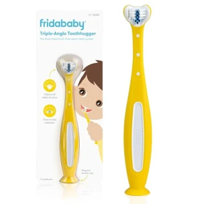Imagen de Frida Baby Toothhugger cepillo de dientes para niños: en forma U con cerdas triple ángulo, mango fácil agarre, suaves niños pequeños y más 2 años,